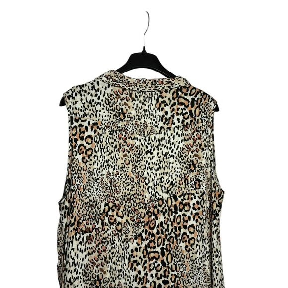 Cupio Curvy Womens Button Front Tunic Blouse Size 3X Leopard Print Sleeveless - Picture 5 of 11